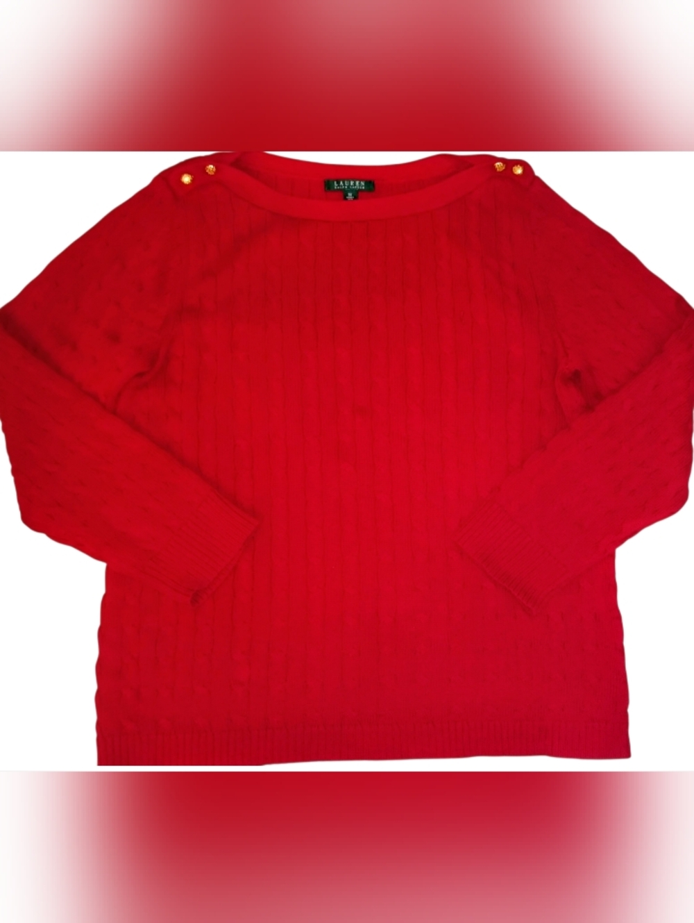 Lauren Ralph Lauren Womens size 3X Bright Red Cable Crewneck Sweater NEW!